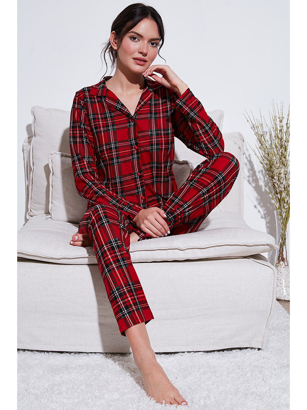 Lela Yeşil Streç Regular Fit Apaş Yaka Beli Lastikli Kadın Pijama Takımı 65720501