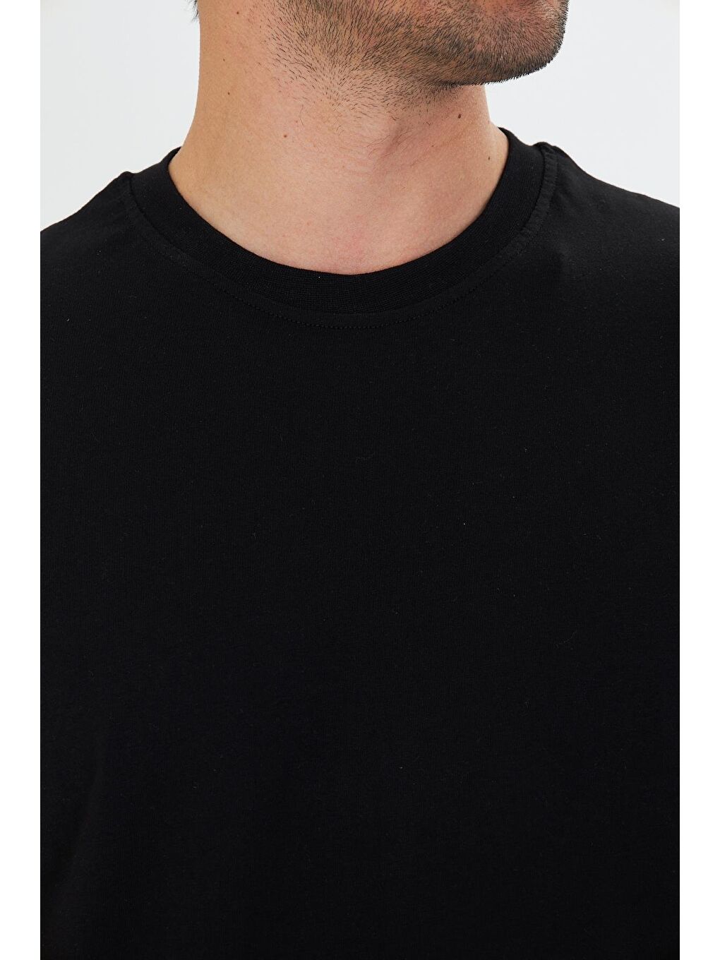 Erkek Pamuklu Bisiklet Yaka Oversize Tişört Siyah 5015-S-6