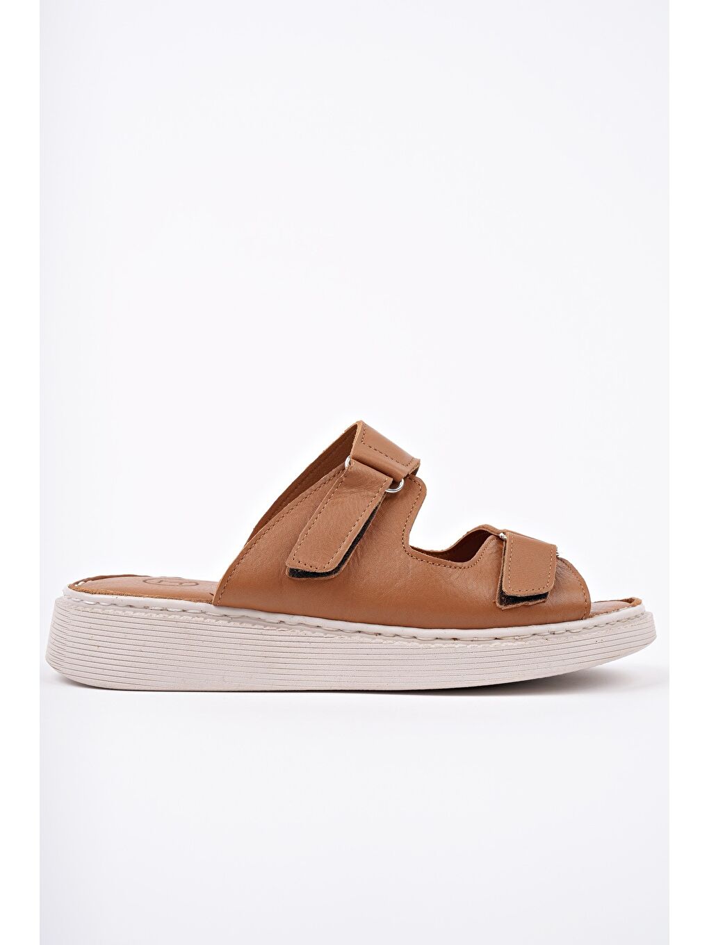 Kahverengi MORGEN Hakiki Deri Çift Bantlı Ayarlanabilir Ortopedik Günlük Kadın Terlik-2