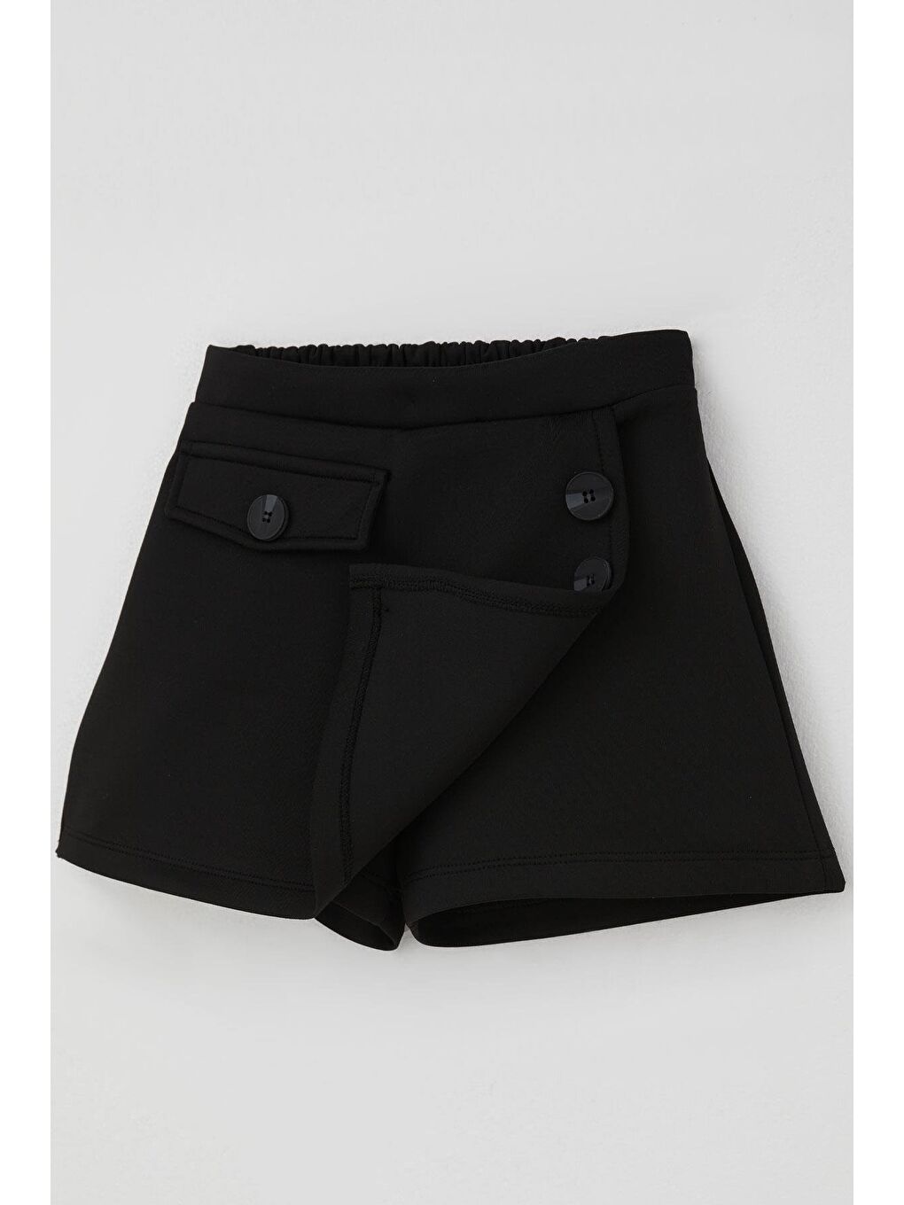 Kız Çocuk Şort Etek Cep Kapağı Detaylı Düğme Aksesuarlı Siyah (6-12 Yaş)-2