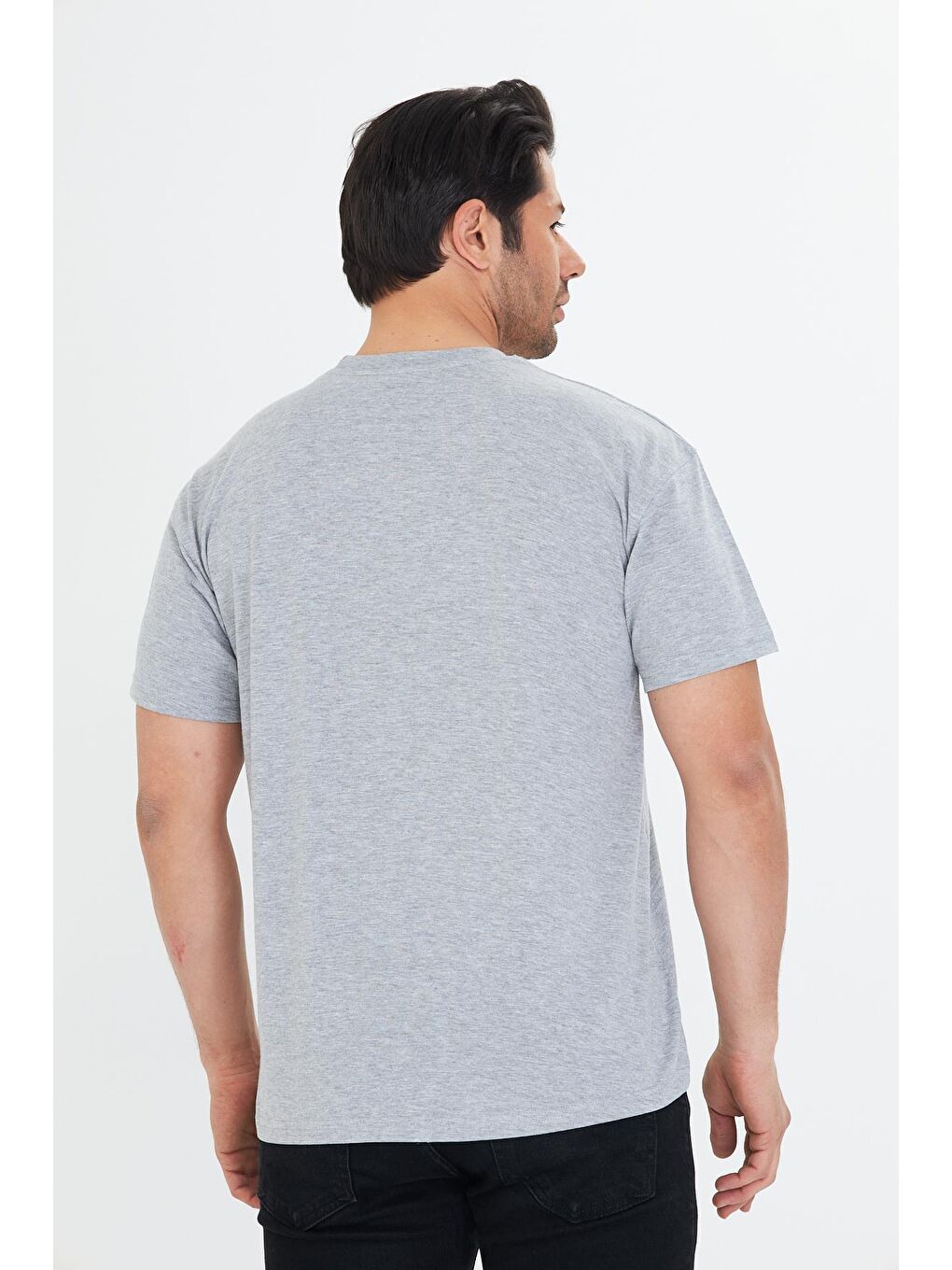 Erkek Pamuklu Bisiklet Yaka Oversize Tişört Gri 5015-G-5