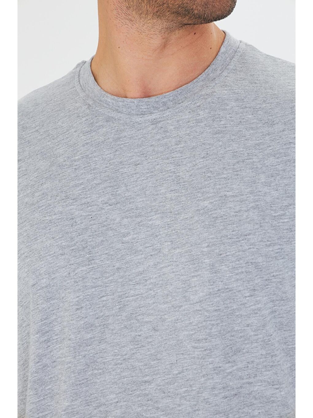 Erkek Pamuklu Bisiklet Yaka Oversize Tişört Gri 5015-G-6