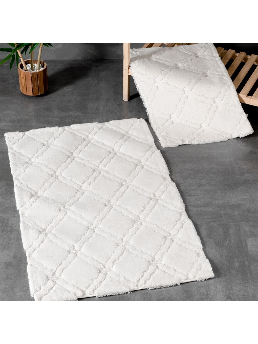 Ekru Floss Pamuk 2'li Banyo Paspası-Krem