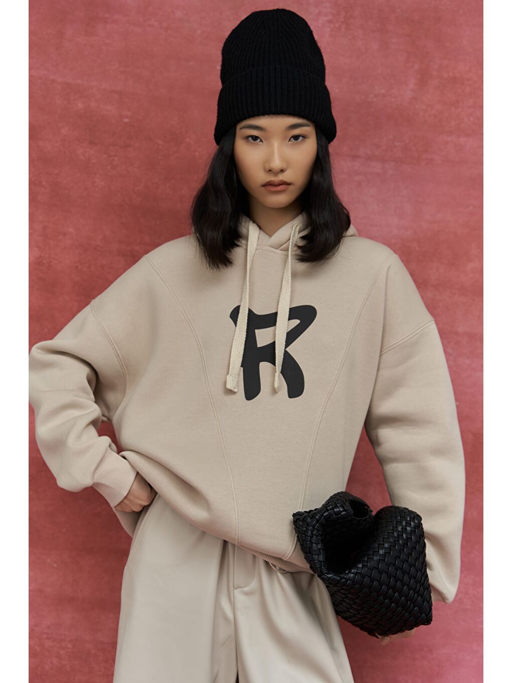 Mai Collection Bej Sawyer Kemik Oversize Hoodie Sweatshirt - 6