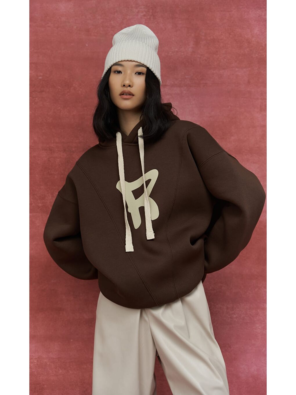 Mai Collection Kahverengi Sawyer Kahve Oversize Hoodie Sweatshirt