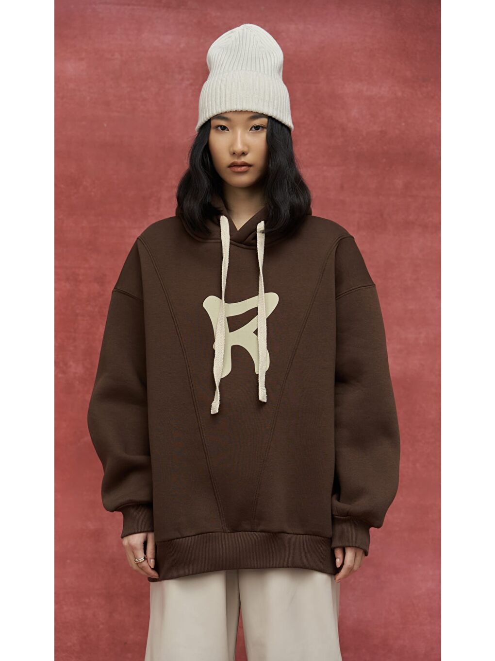 Mai Collection Kahverengi Sawyer Kahve Oversize Hoodie Sweatshirt - 1