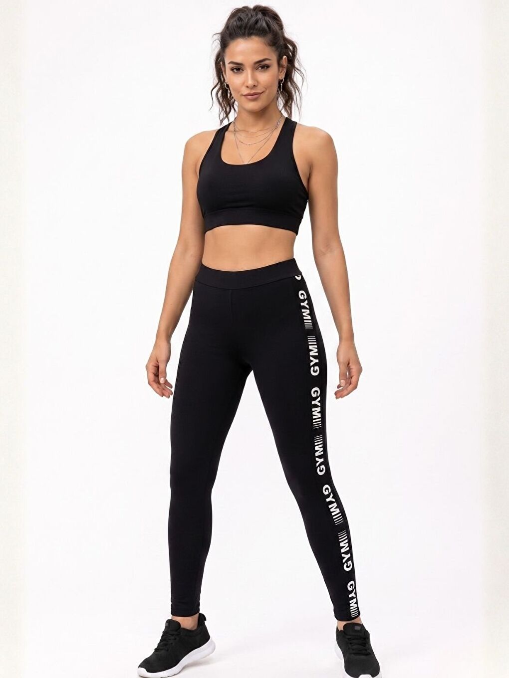 Kadın Siyah Nefes Alabilen Ultra Rahat Kumaş GYM Kabartma Baskılı Sporcu Tayt