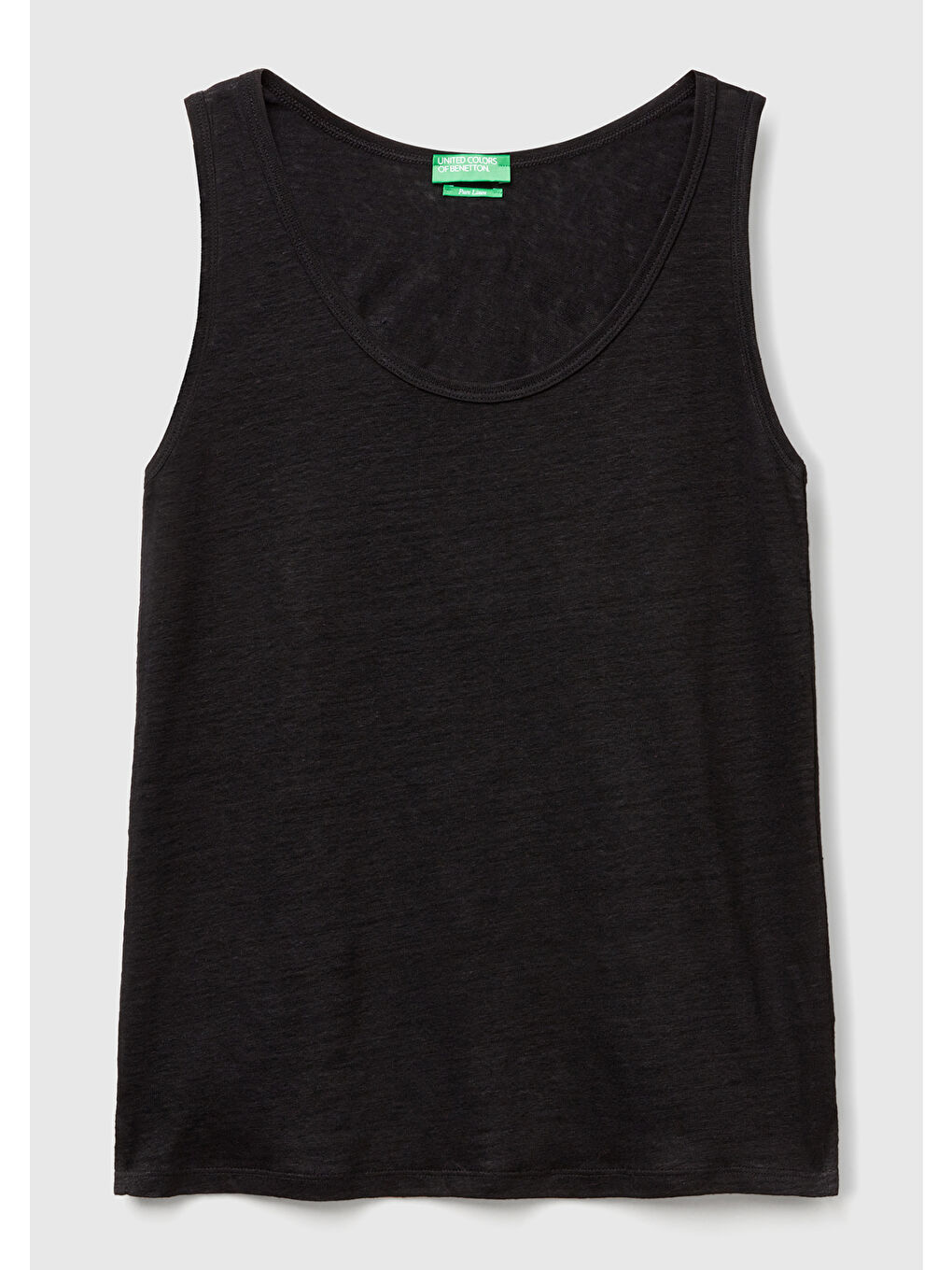 Kadın Siyah %100 Keten Yanları Yırtmaçlı Regular Fit Yuvarlak Yaka Atlet-1