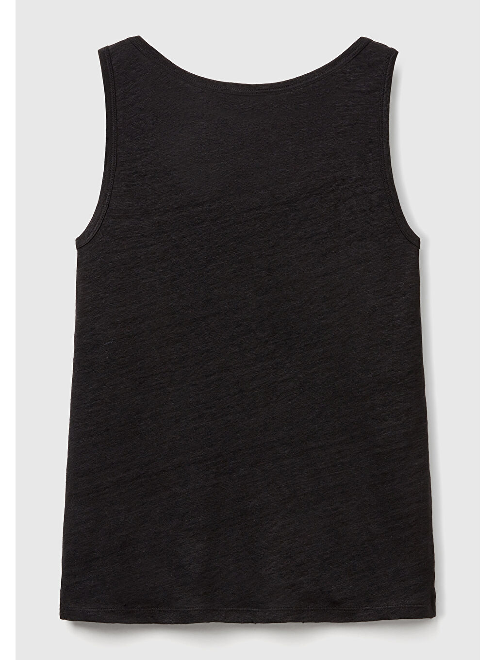 Kadın Siyah %100 Keten Yanları Yırtmaçlı Regular Fit Yuvarlak Yaka Atlet-3