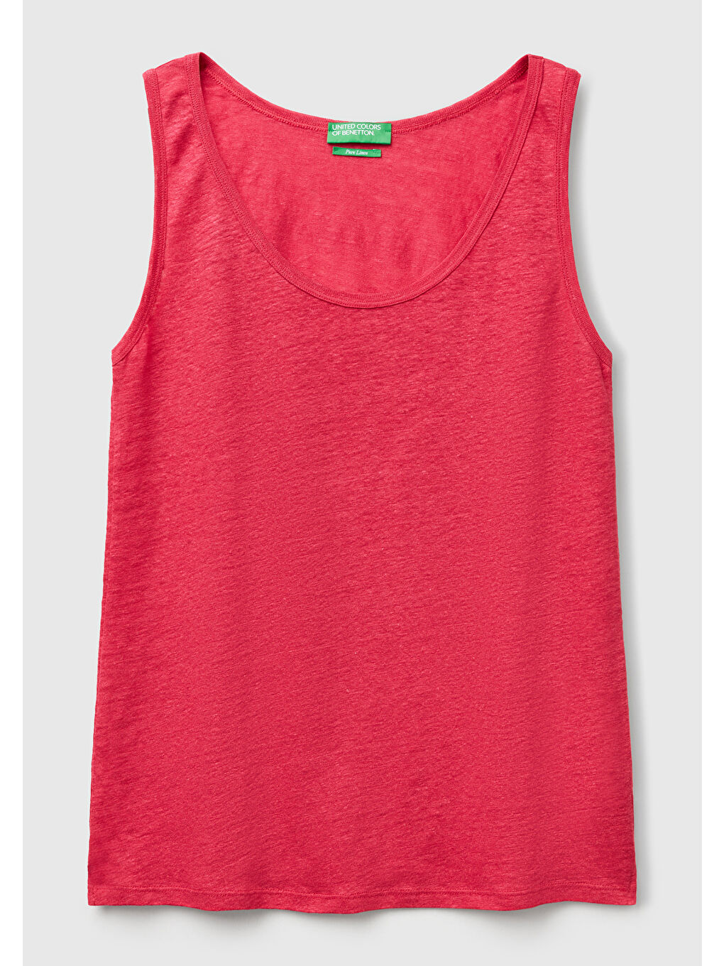 Kadın Fuşya %100 Keten Yanları Yırtmaçlı Regular Fit Yuvarlak Yaka Atlet-1