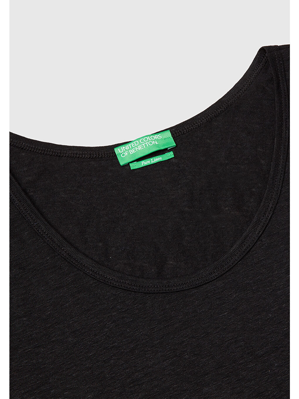 Kadın Siyah %100 Keten Yanları Yırtmaçlı Regular Fit Yuvarlak Yaka Atlet-4