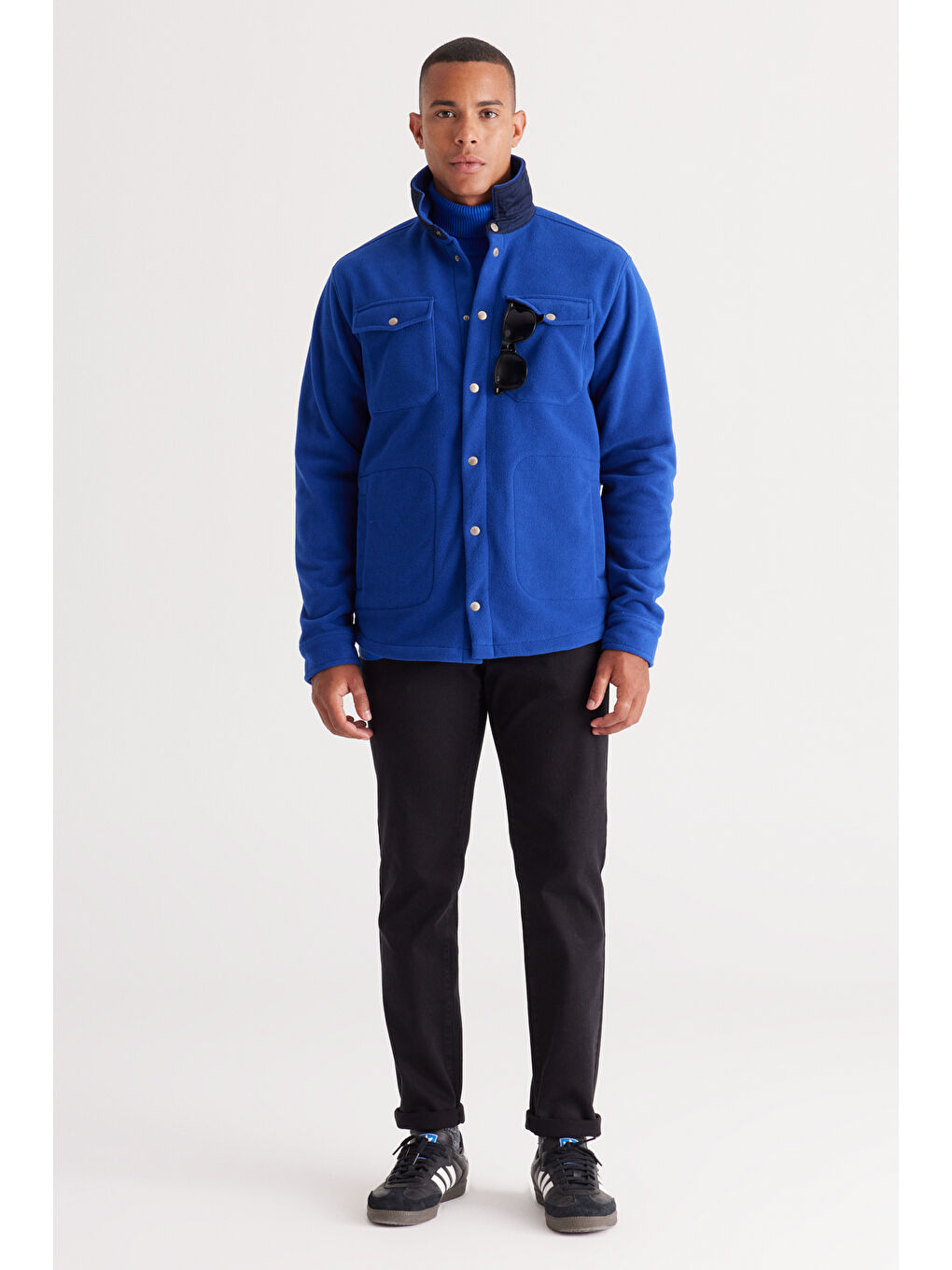 Mavi Erkek Saks-Lacivert Standart Fit Normal Kesim Gömlek Yaka Cepli Polar Ceket-2