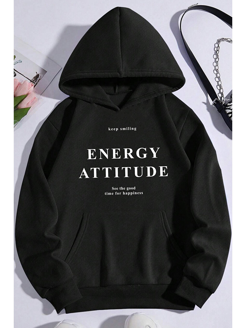 uyguntarz Siyah Energy Baskılı Oversize Sweatshirt