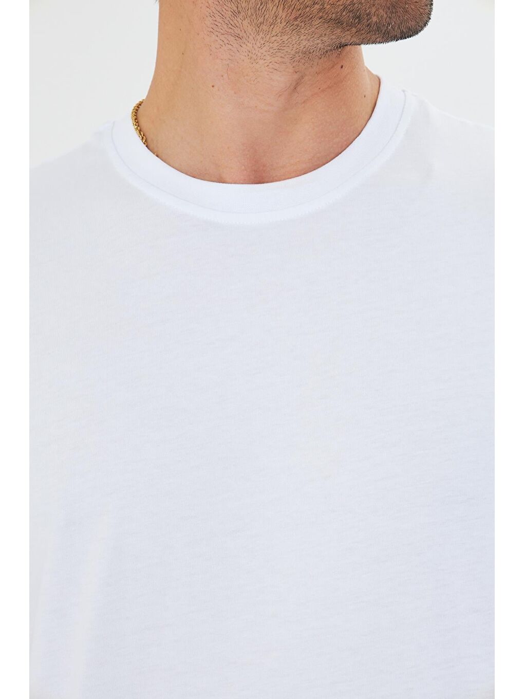 Erkek Pamuklu Bisiklet Yaka Oversize Tişört Beyaz 5015-B-7