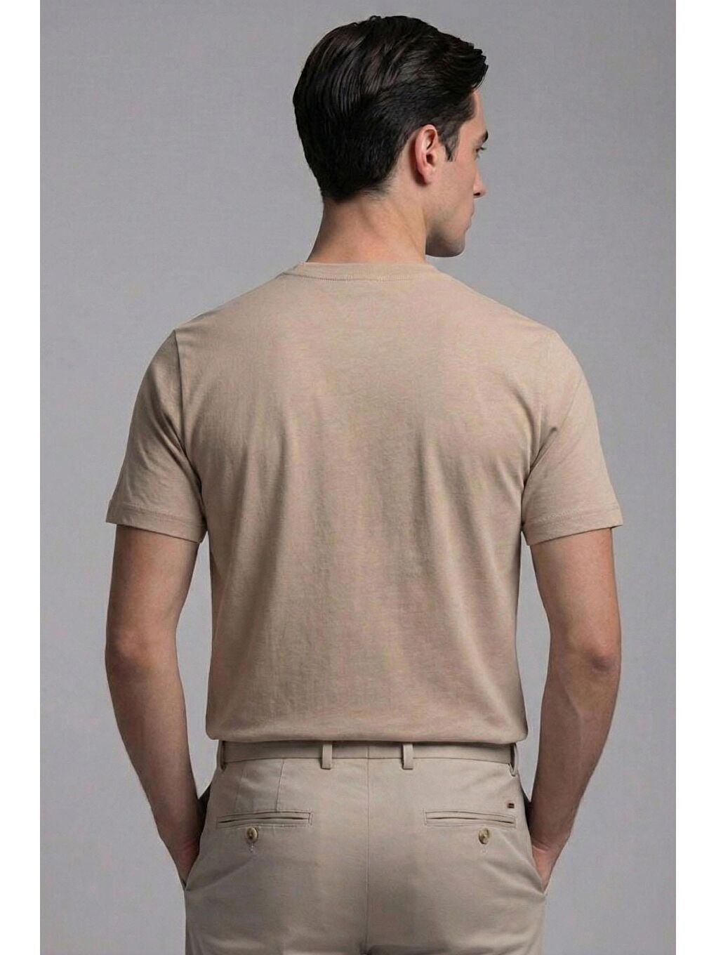 Giotelli Bej Slim Fit %100 Pamuk Baskılı Bisiklet Yaka Erkek Tişört-1