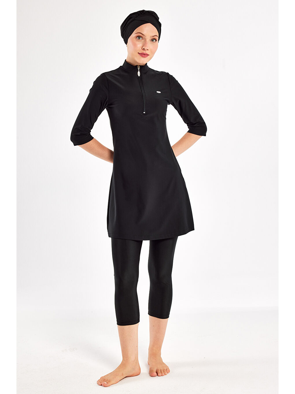 UV Korumalı Büyük Beden Yarı Kapalı Tesettür Mayo 1601 Siyah07-1
