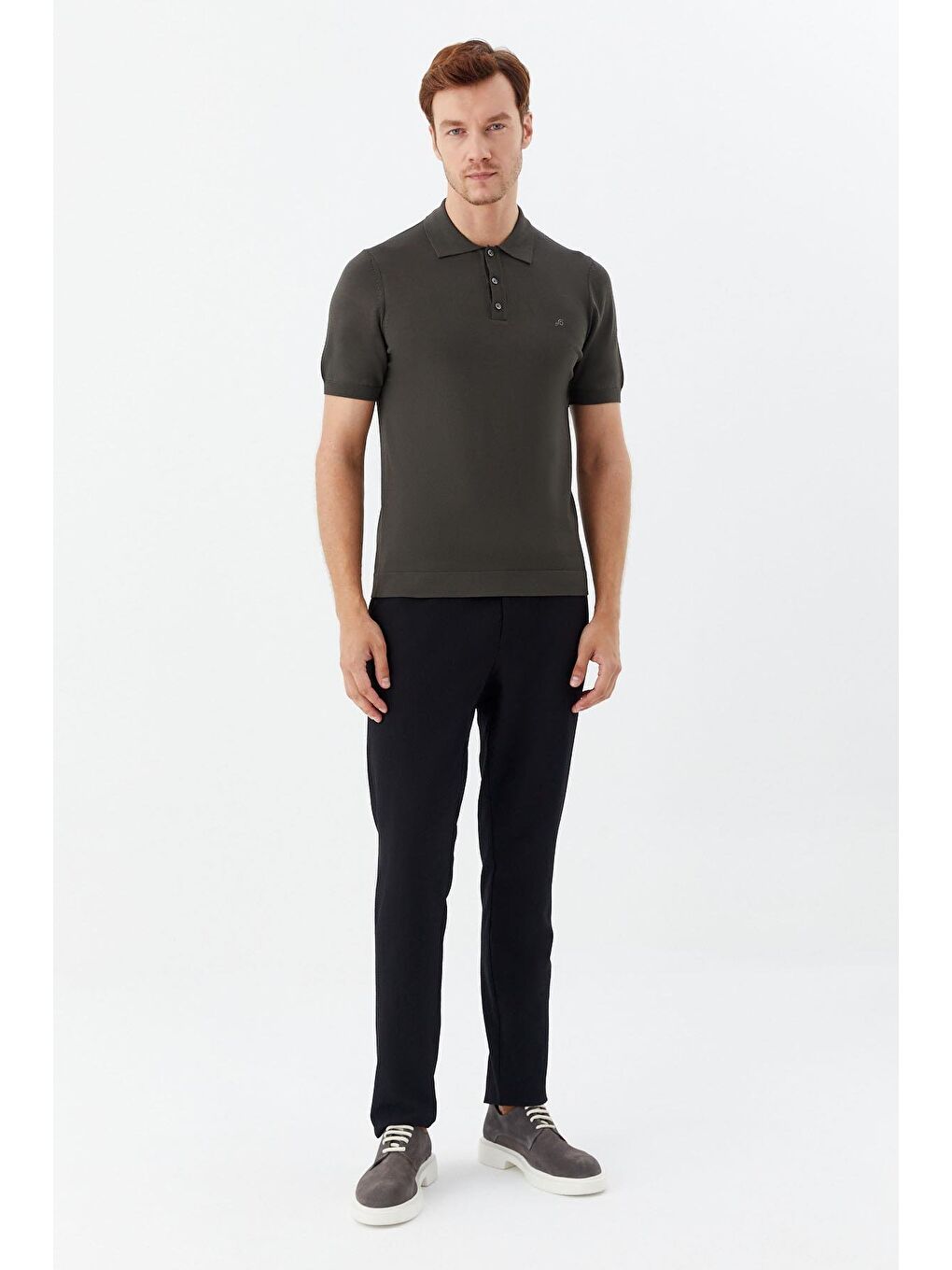 Koyu Yeşil Regular Fit Triko Polo Yaka Erkek T-Shirt-1