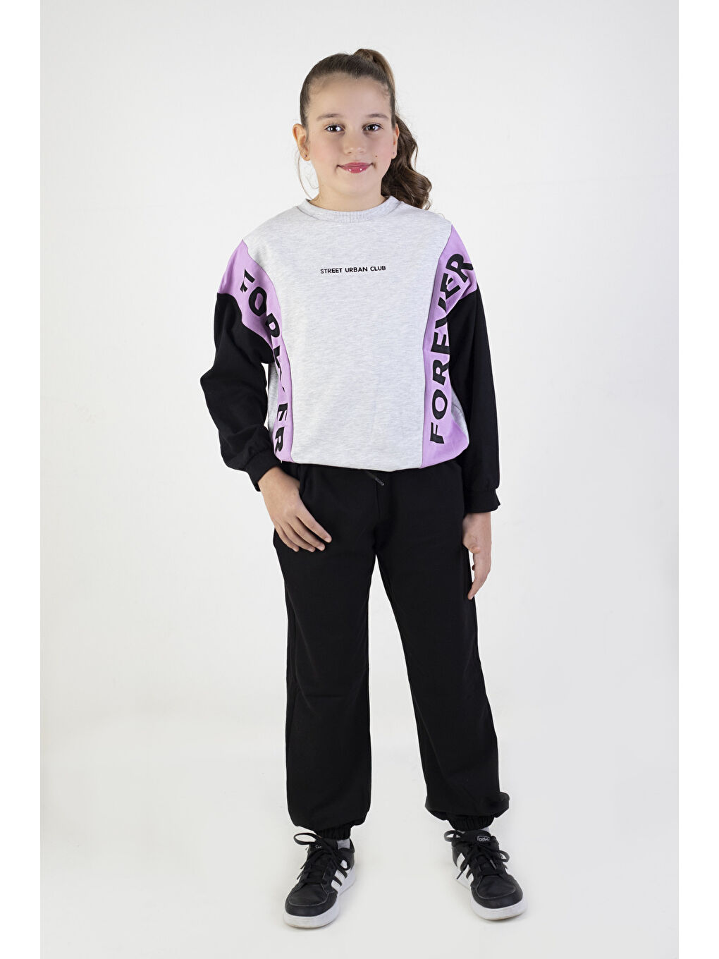 Harika KIDS Lila Kız Çocuk  Örme Forever Baskı 10-13 Yaş Basic Eşofman Takım