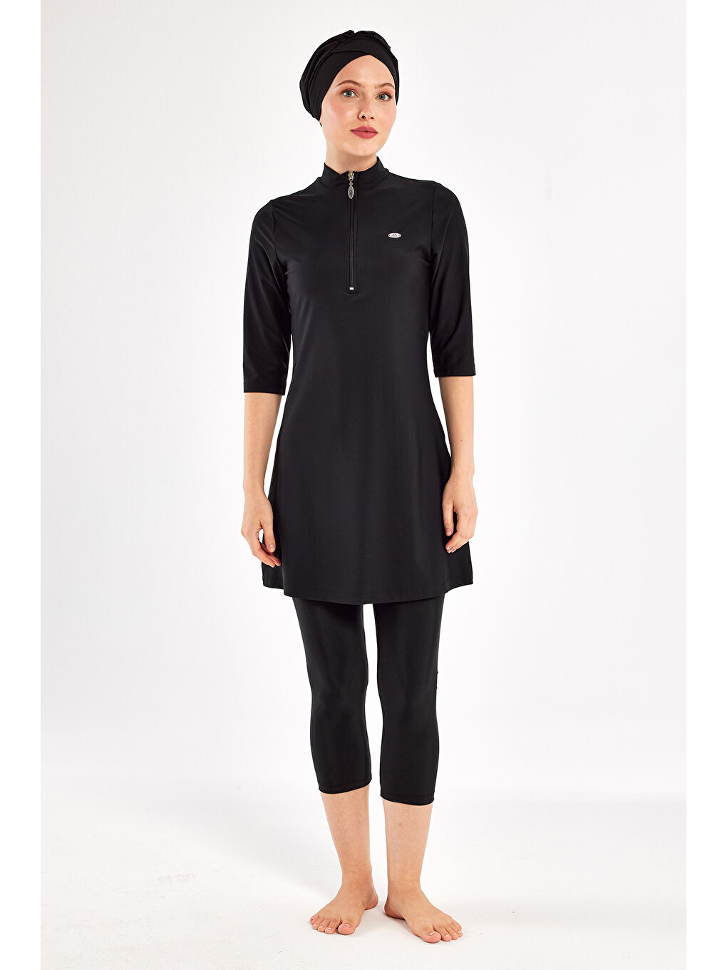 UV Korumalı Büyük Beden Yarı Kapalı Tesettür Mayo 1601 Siyah07-2