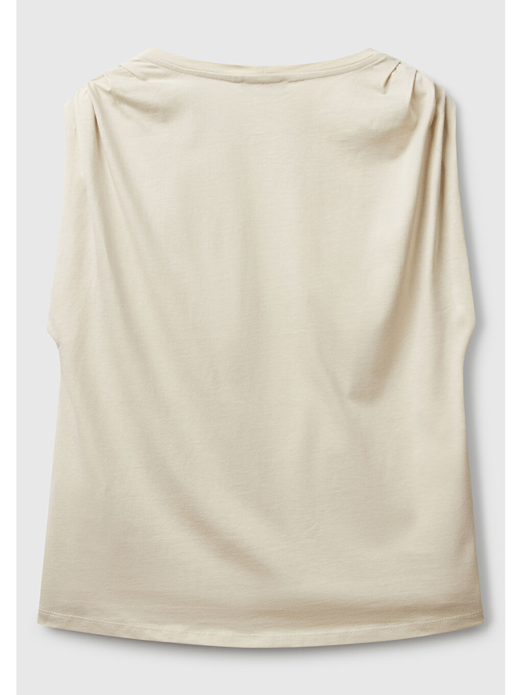 Bej Kadın Taş Rengi %100 Pamuk Omzu Büzgülü Atlet-3