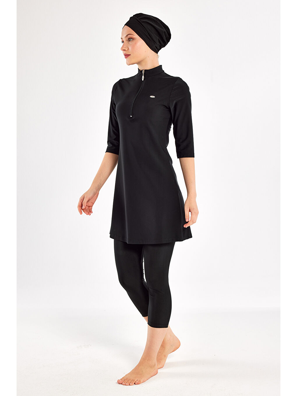 UV Korumalı Büyük Beden Yarı Kapalı Tesettür Mayo 1601 Siyah07-4