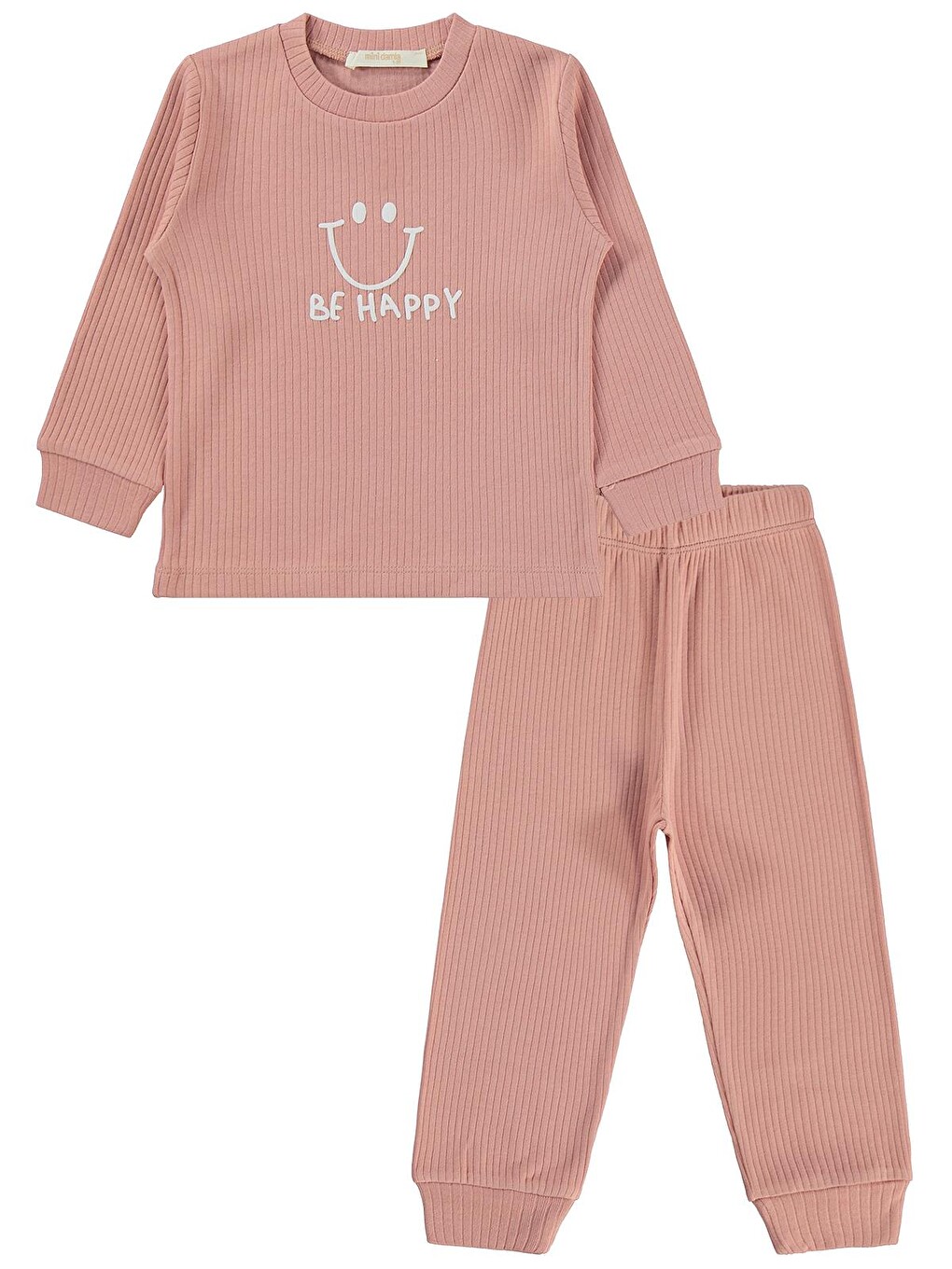 Gülen Yüz Baskılı 1-7 Yaş Pijama Takımı - Pembe-3