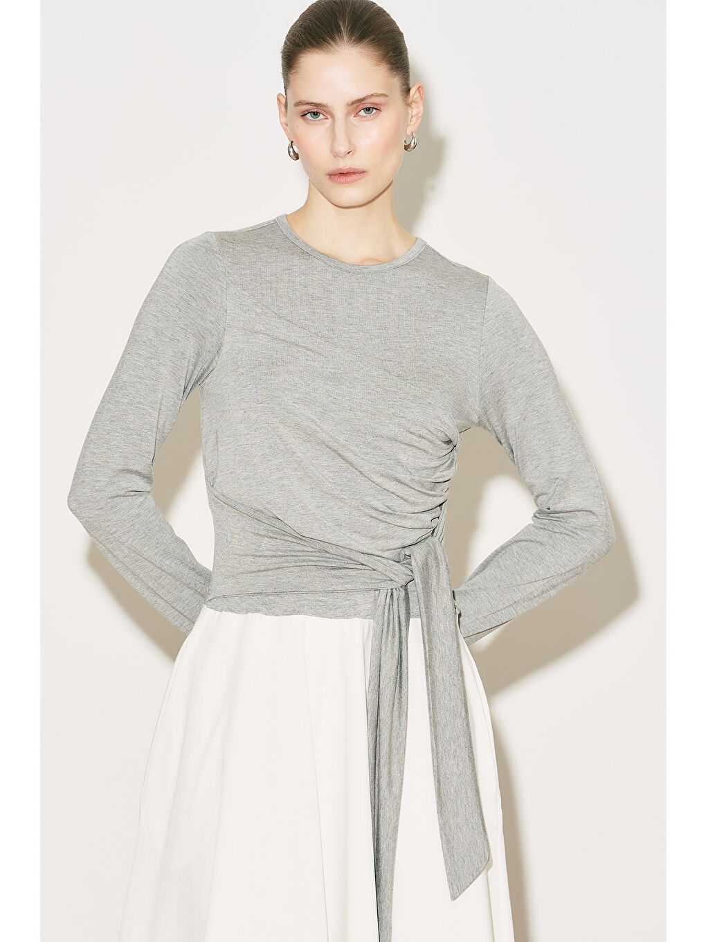 Easy Bağlamalı Elbise Gri Melanj