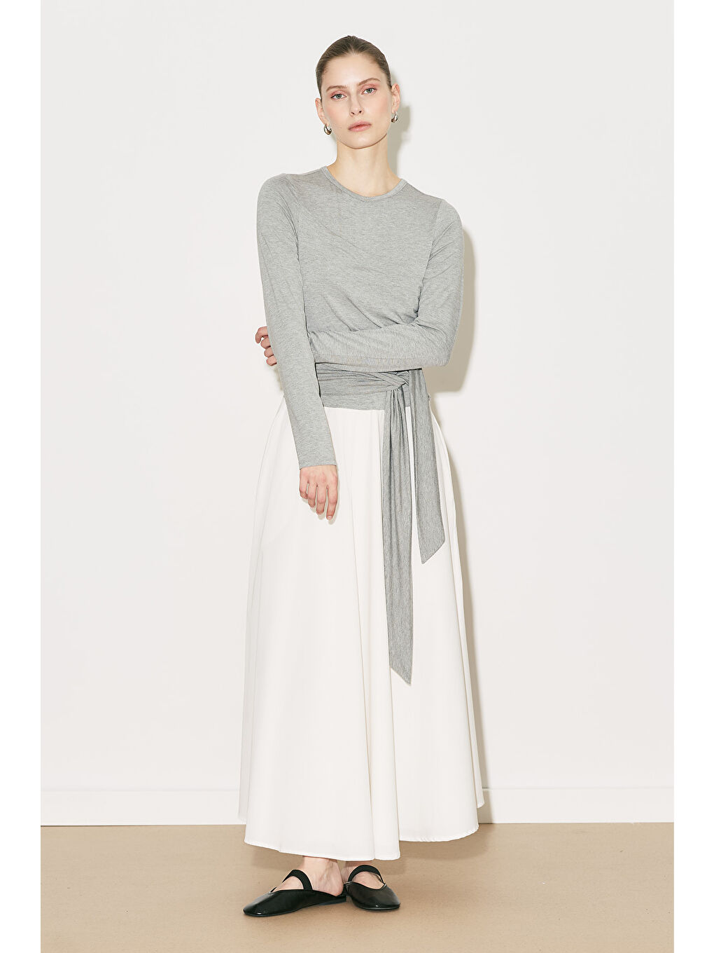 Easy Bağlamalı Elbise Gri Melanj-1