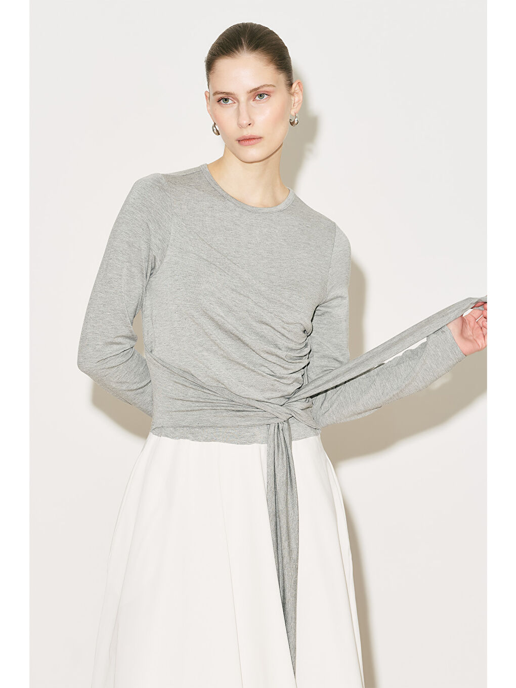 Easy Bağlamalı Elbise Gri Melanj-2