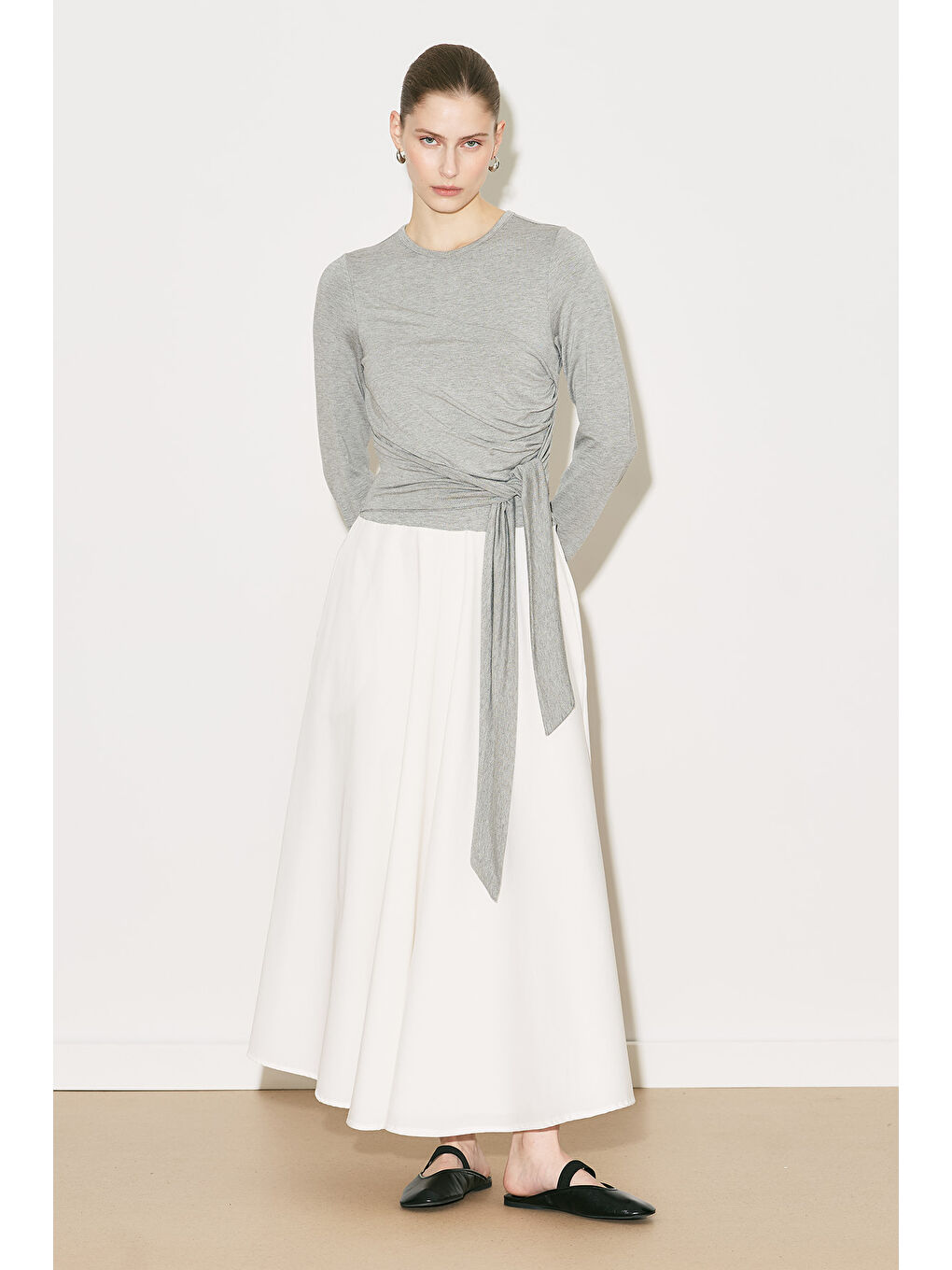 Easy Bağlamalı Elbise Gri Melanj-4