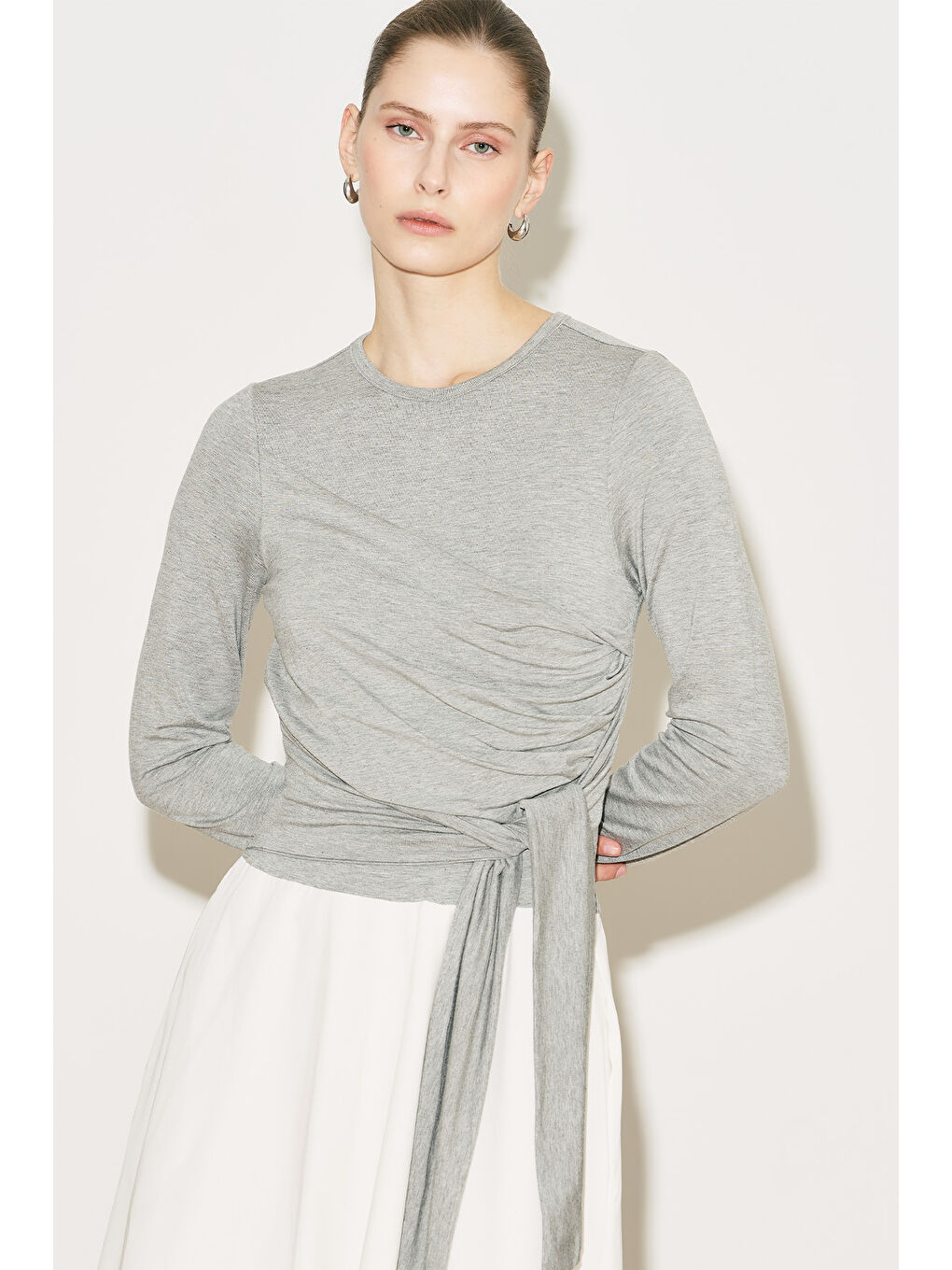 Easy Bağlamalı Elbise Gri Melanj-5