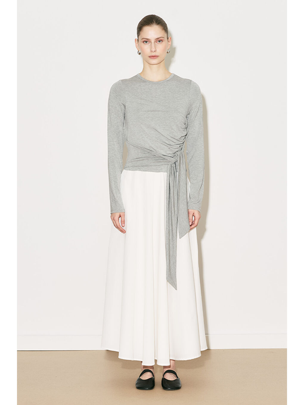 Easy Bağlamalı Elbise Gri Melanj-6