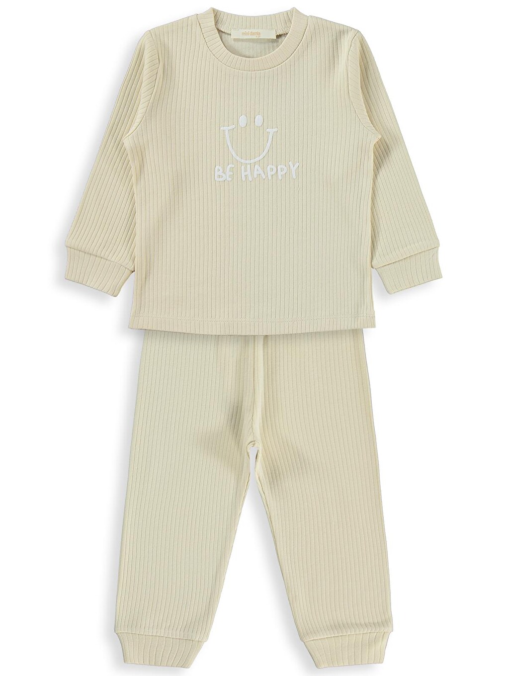 Gülen Yüz Baskılı 1-6 Yaş Pijama Takımı - Bej