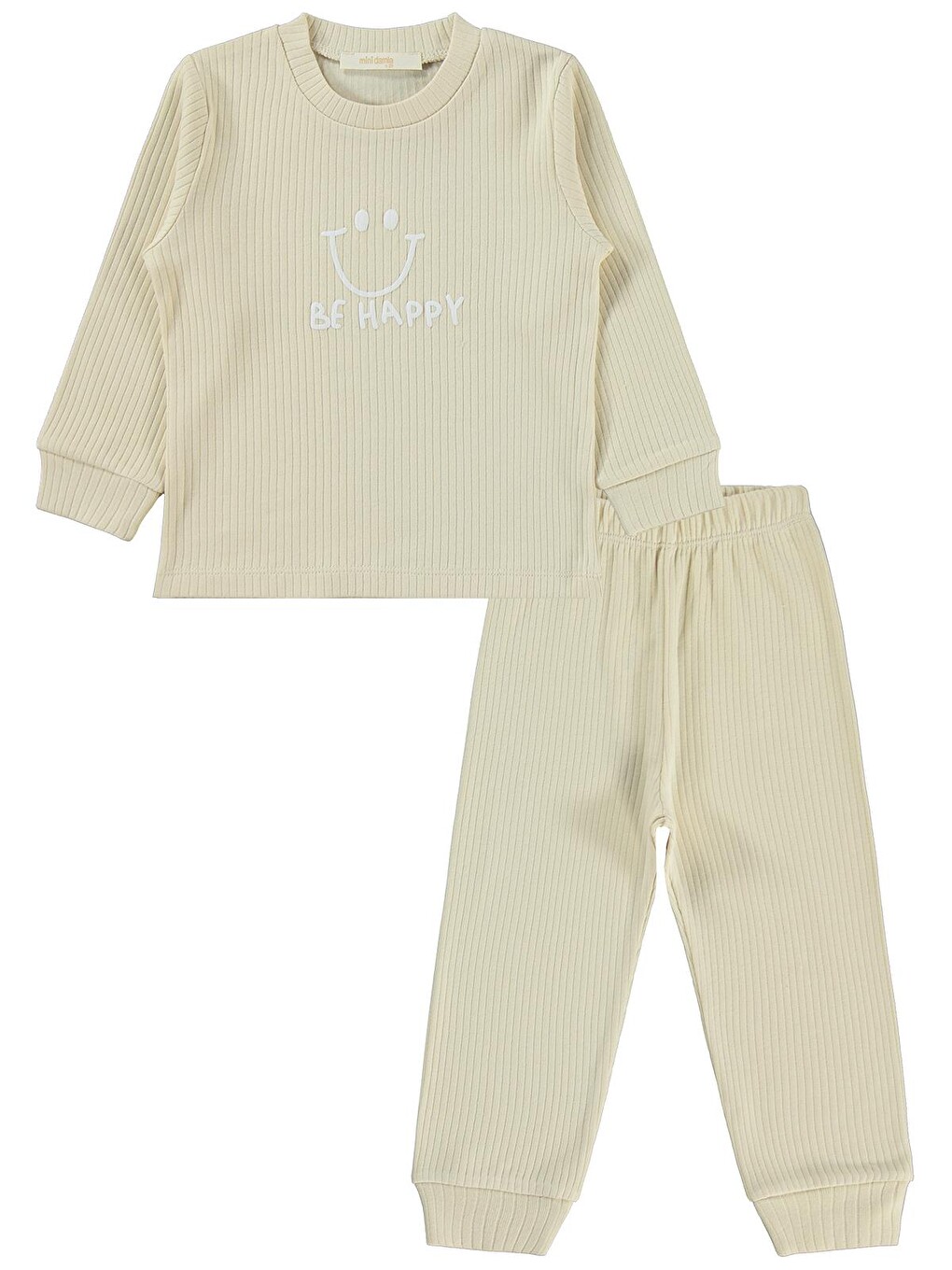 Gülen Yüz Baskılı 1-6 Yaş Pijama Takımı - Bej-1