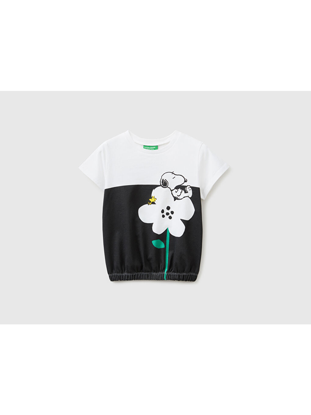 United Colors Of Benetton Kız Çocuk Siyah Mix Snoopy Baskılı Renk Bloklu T-Shirt