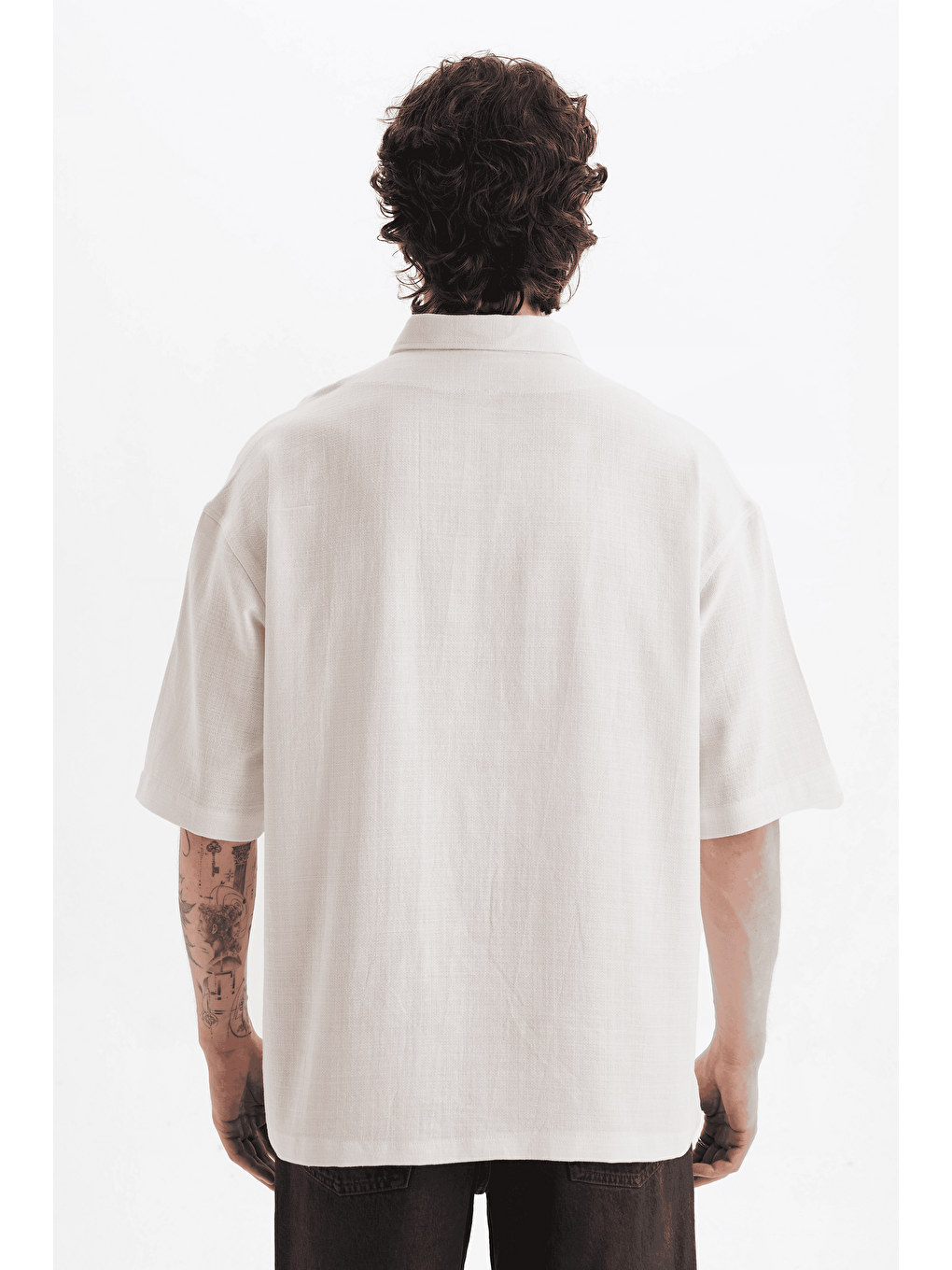 Erkek Lilyum Keten Fermuarlı Cepli Gömlek Ekru-2