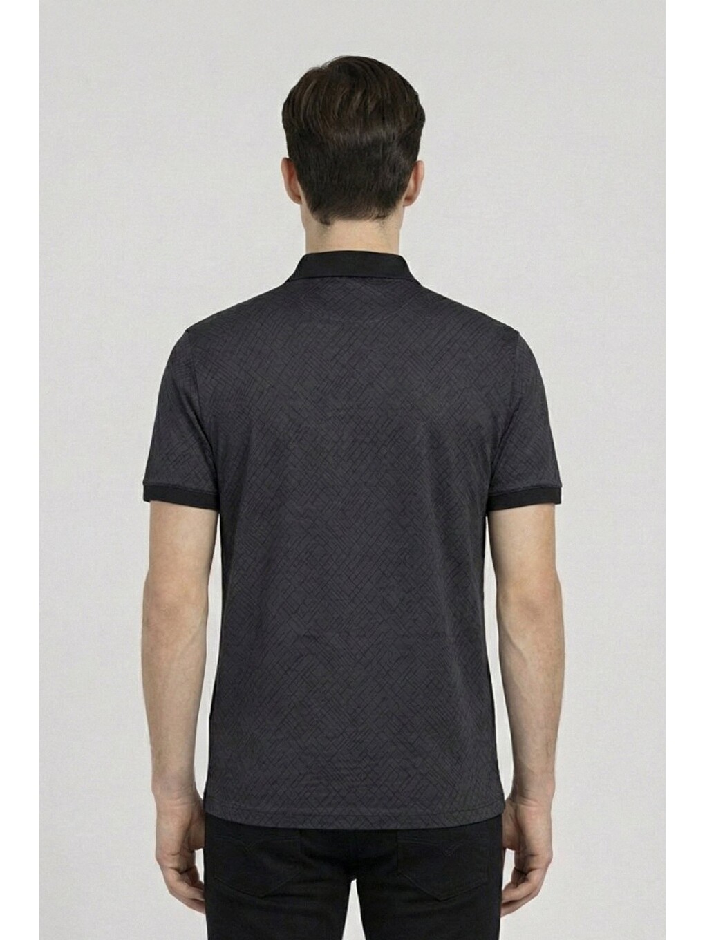 Jakar Desenli Polo Yaka Erkek Tişört Siyah-3