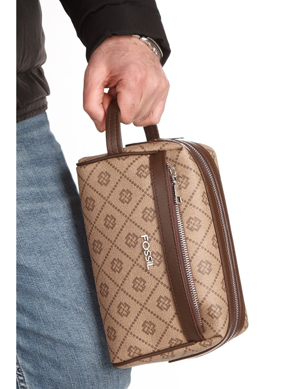 Bej 2063 Vegan Deri El çantası portföy çanta Baskılı Kahverengi-2