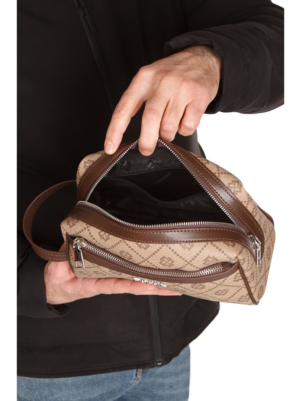 Bej 2063 Vegan Deri El çantası portföy çanta Baskılı Kahverengi-5