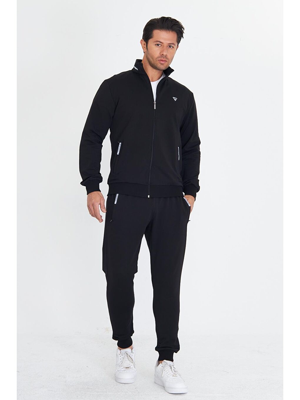 Erkek Pamuklu Dik Yakalı Eşofman Takımı Siyah 5749-S-1