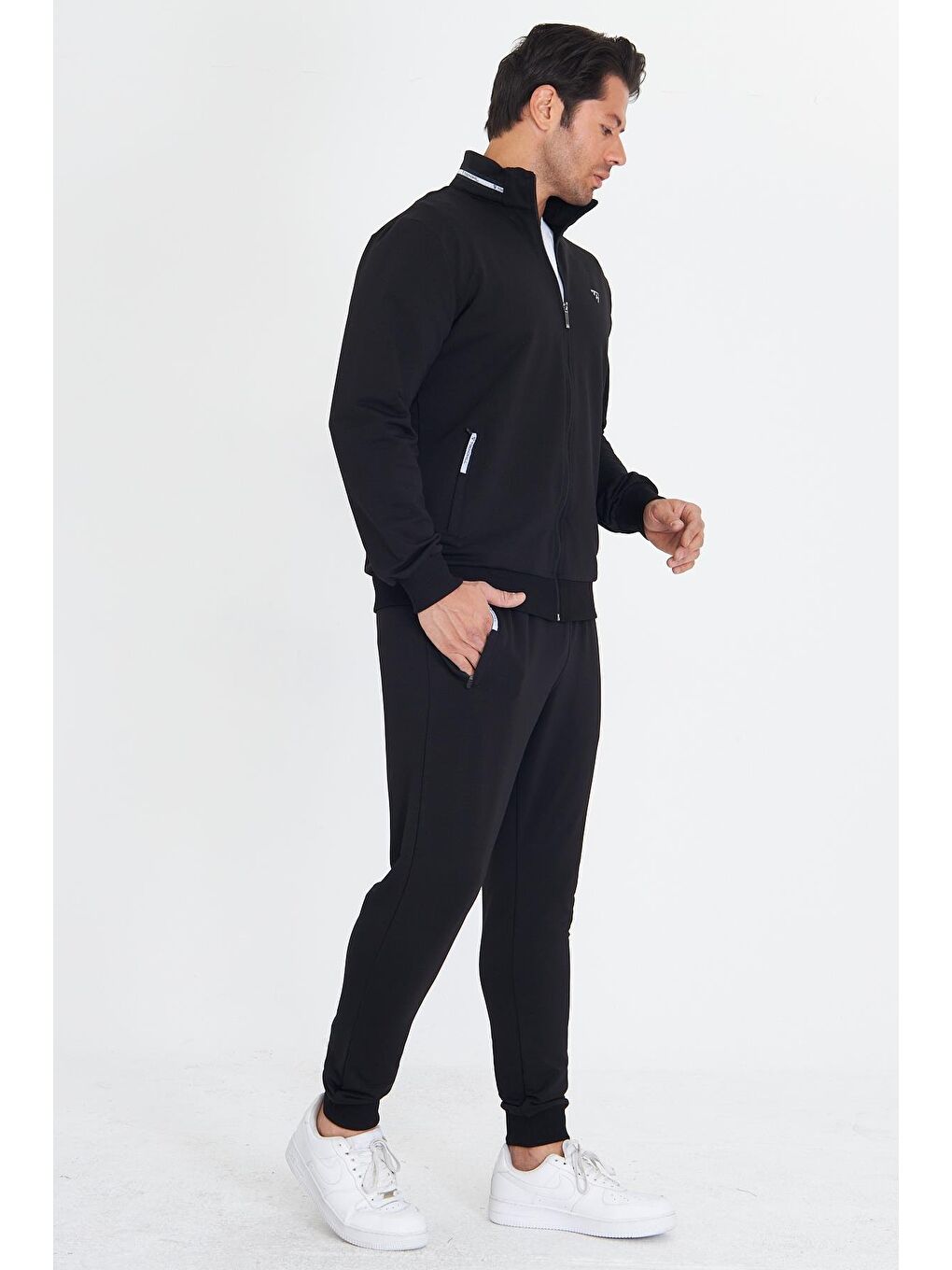 Erkek Pamuklu Dik Yakalı Eşofman Takımı Siyah 5749-S-3