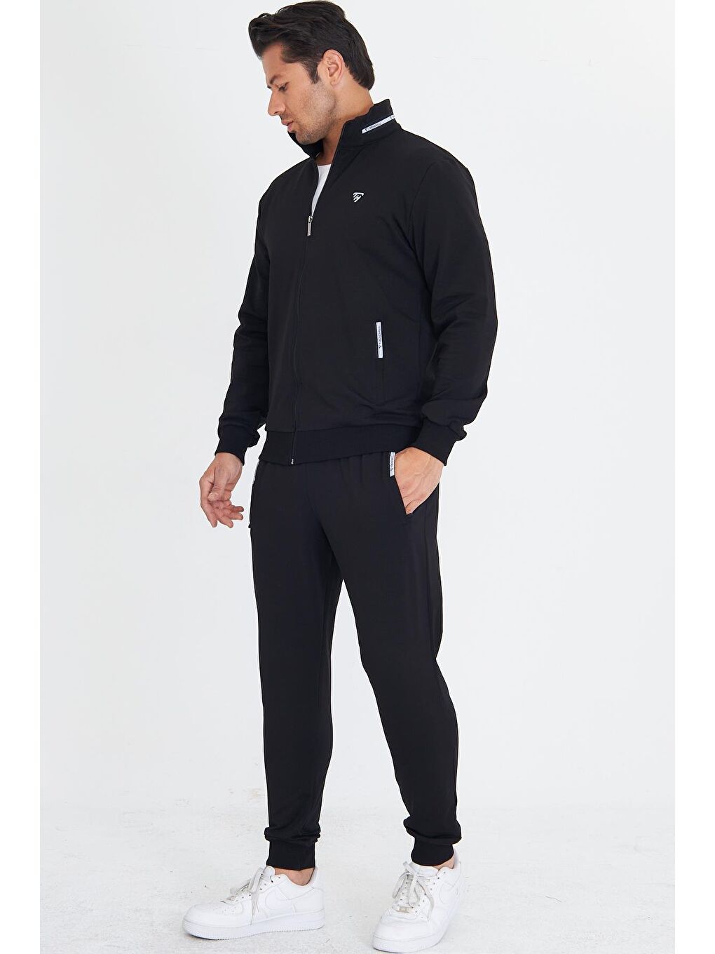 Erkek Pamuklu Dik Yakalı Eşofman Takımı Siyah 5749-S-4