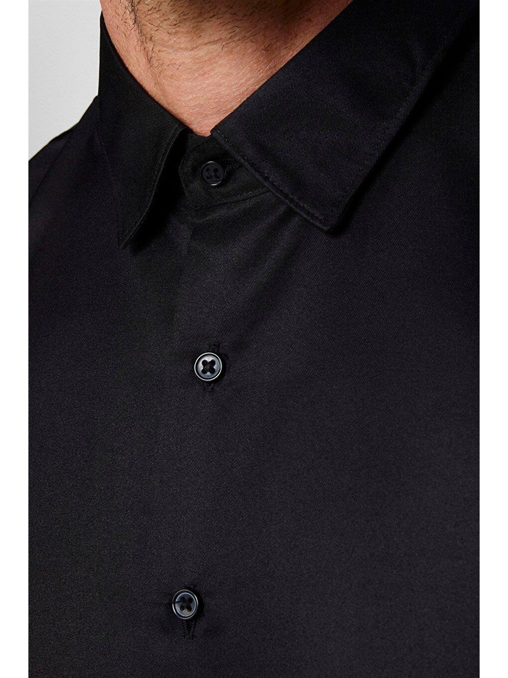 2'Li Paket Siyah-Beyaz Slim Fit Kolay Ütü Teri Emen Nefes Alan Doku Dört Mevsim Erkek Gömlek-3