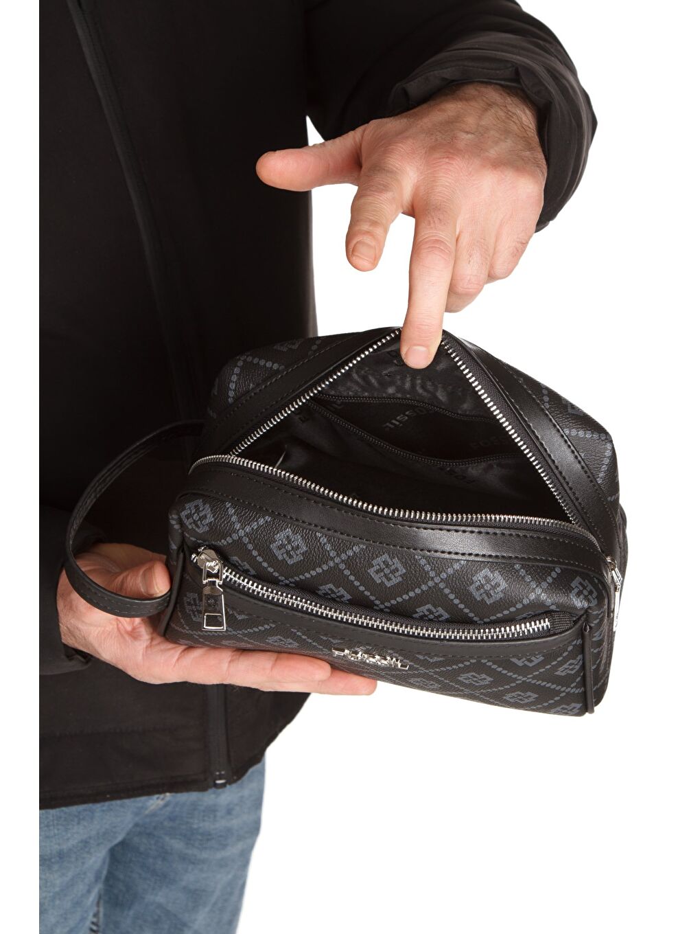 Siyah 2063 Vegan Deri El çantası portföy çanta Baskılı Kahverengi-5