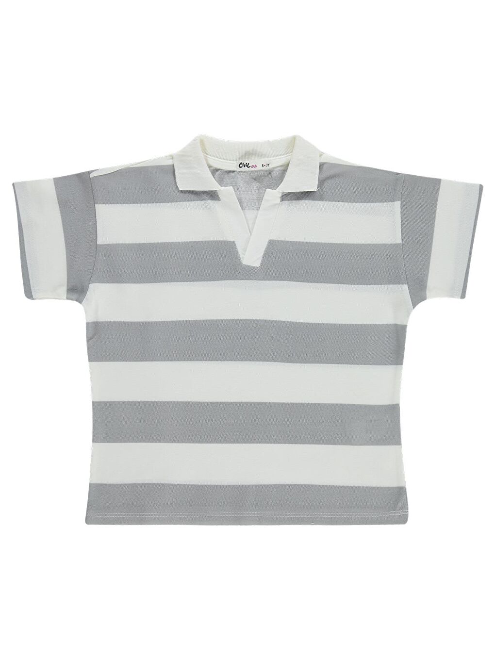 Girls Çizgili Polo Yaka 10-13 Yaş Tişört - Gri