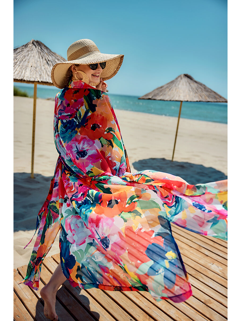 Remsa Tesettür Mayo Üzerine Tek Kaftan Kimono Pareo Lacivert02 RP030 Flowers-3