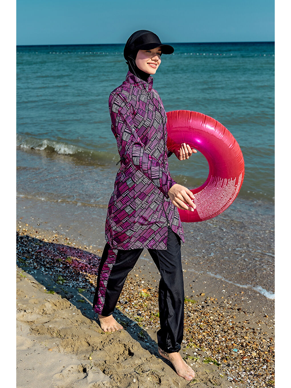 Siyah Paraşüt Tam Kapalı Tesettür Mayo Nisa R5502-1