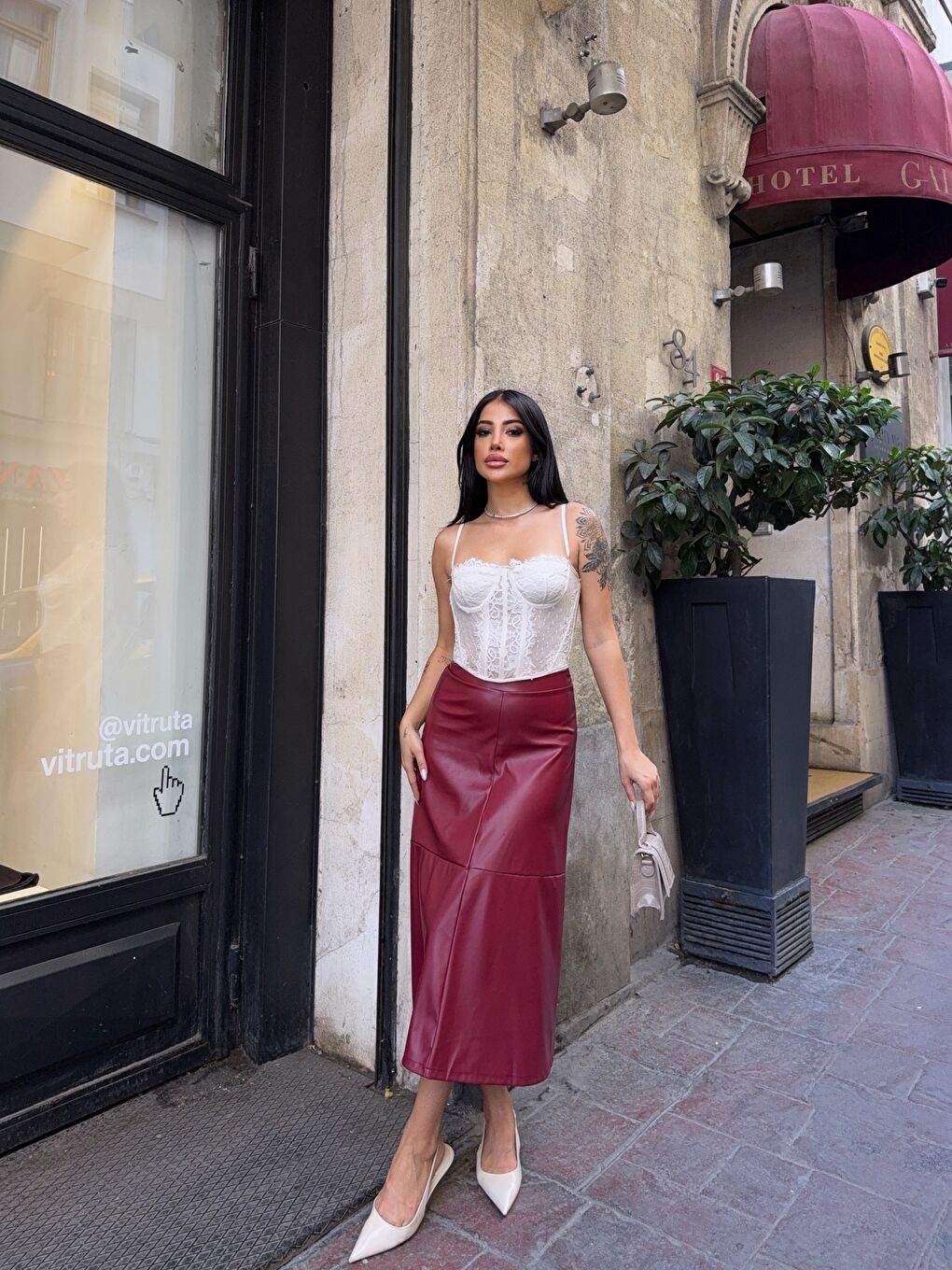 Bordo Midi Boy Deri Etek-1