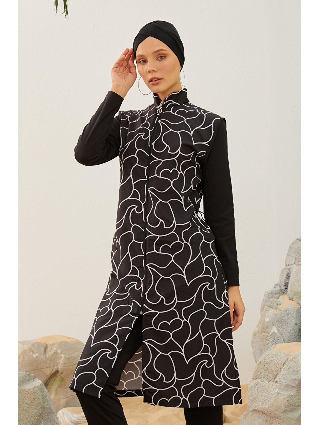 Büyük Beden Tam Kapalı Battal Tesettür Mayo 3429-015 Siyah01