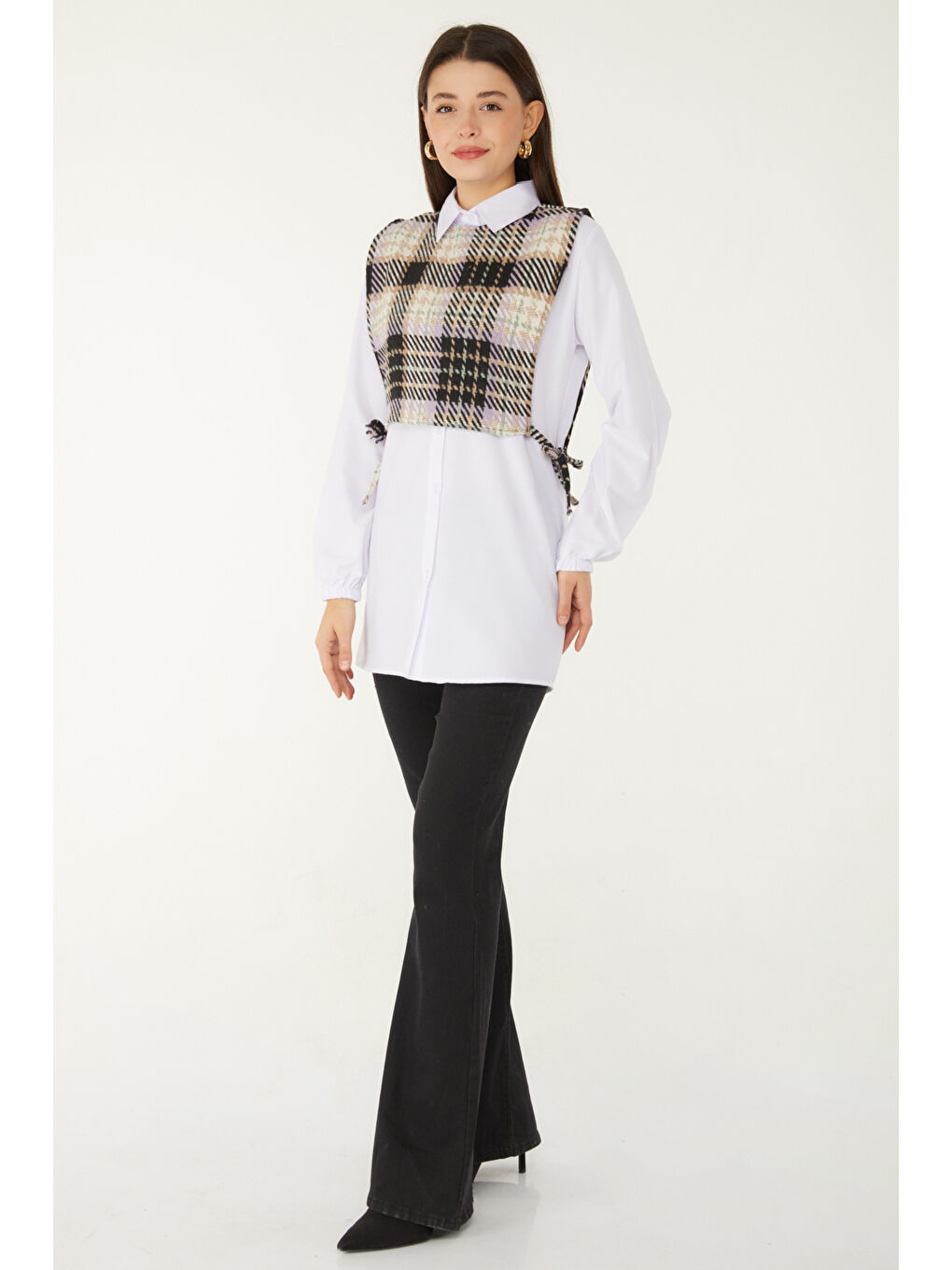 Gömlek Yaka Kadın Lila Gömlek Süveter İkili Takım - 13347